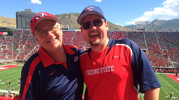 Frank Puccio (right) at the 2014 Fresno State game in Salt Lake City, Utah, with his dad, Anthony.
