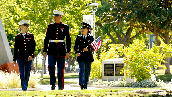 Marine Corps vets walking on campus