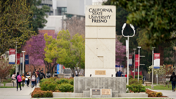California State University Fresno monument on campus.
