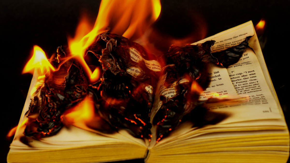 Open faced book on fire