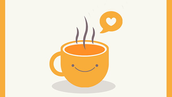 Cup of tea with smiley face and heart graphic