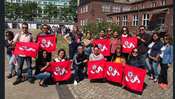 Dr. Bernadette Muscat and students studying abroad