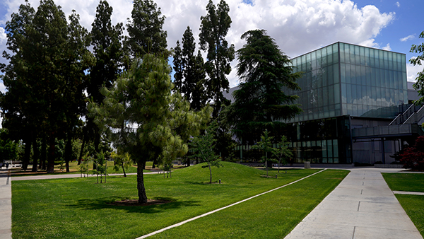 Rear view of the Peace Garden at Fresno State.