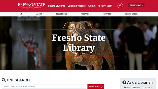 Screenshot of the new Fresno State Library website.