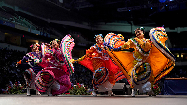 Hispanic dancers performing.