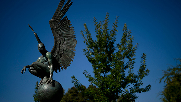 Bronze mythical creature from art exhibit