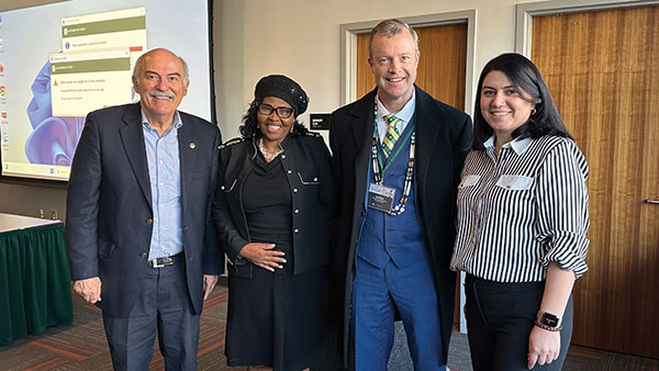 Left to right: Prof. Barlow Der Mugrdechian (Armenian Studies Program), Dr. Boatamo Ati Mosupyoe, Dean of Students (Sacramento State), Dr. Mark Wheeler, Senior Advisor to the President (Sacramento State), Diana Hayrapetyan (Clark University).