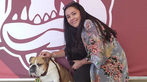 April Cardiel with Victor E. Bulldog.