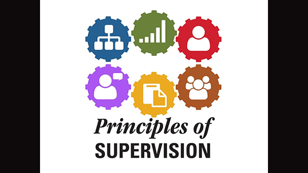 White graphic with colorful logos and the words "Principles of SUPERVISION"