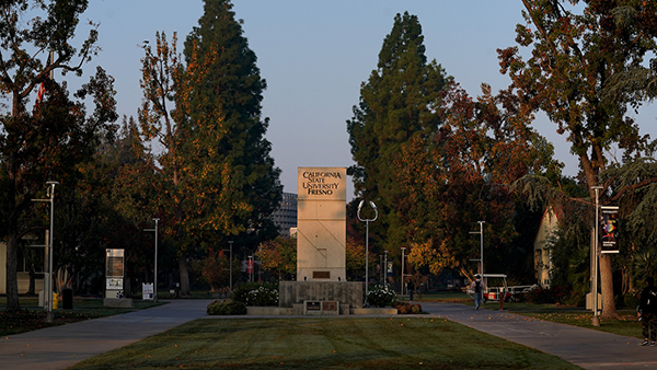 California State University, Fresno sign at sunrise