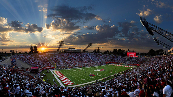 Award-winning photo of  Valley Children's Stadium with fans at sunset