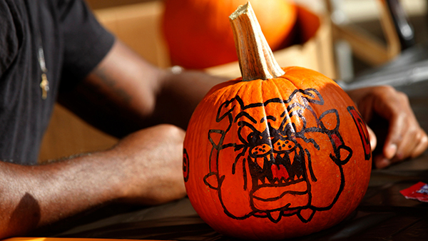 Fresno State bulldog drawn onto pumpkin