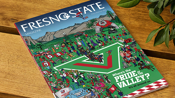 Photo of the winter 2025 Fresno State Magazine on a table.