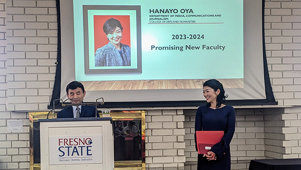 Hanayo Oya, Assistant Professor, Department of Media, Communications and Journalism receiving promising new faculty award from Provost in 2024