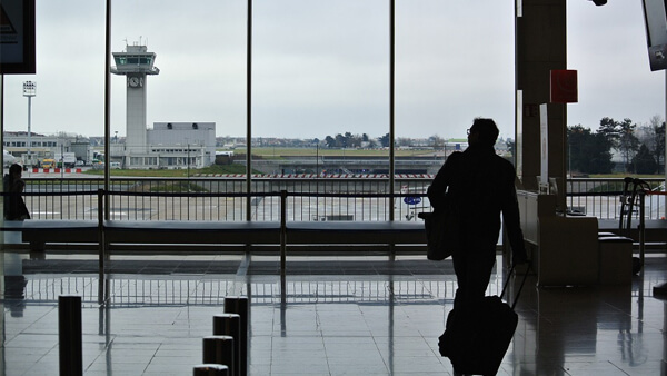 Man walking through airport