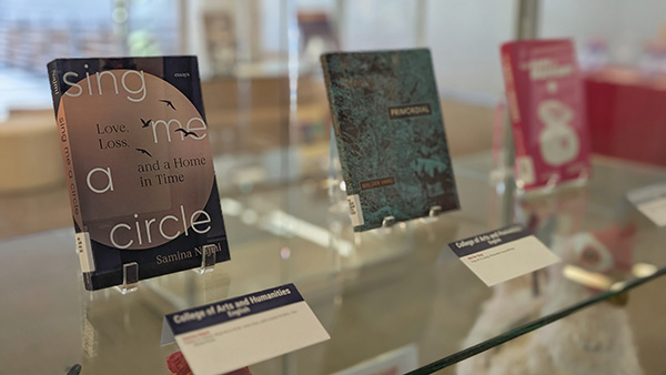 Books on display in the library
