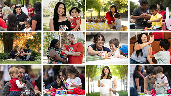 Collage of student parents and children.