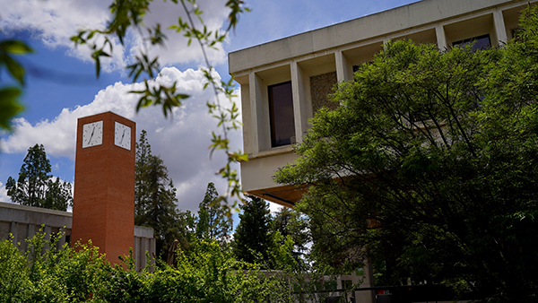 The clock tower on the Fresno State campus.