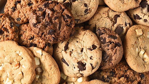Chocolate chip, white chocolate and oatmeal raisin cookies.