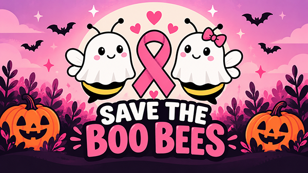 Save the Boo-Bees. Bees dressed as ghosts. Pumpkins.